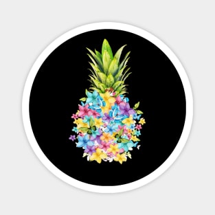 Pineapple with flowers and  butterflies, colorful and cool design pineapples Magnet